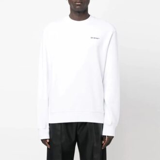 Off-White Men’ s FW22 Logo Printing Round Neck Long Sleeves Pullover Loose Fit White