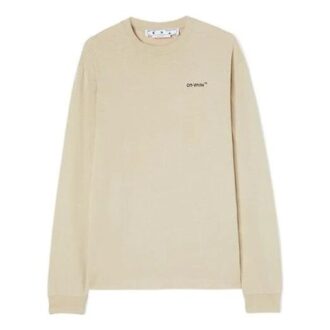 Off-White Men’ s FW22 Logo Printing Round Neck Pullover Long Sleeves Loose Fit Beige T-Shirt