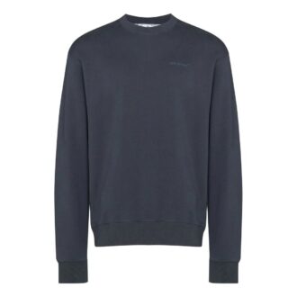 Off-White Men’ s FW22 Logo Printing Round Neck Pullover Navy Blue