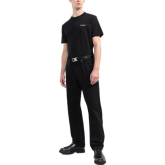 Off-White Men’ s FW22 Logo Printing Round Neck Pullover Short Sleeve Black T-Shirt
