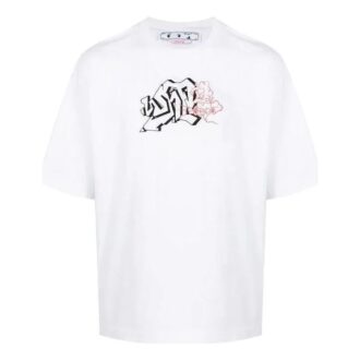 Off-White Men’ s FW22 Logo Printing Round Neck Pullover Short Sleeve Loose Fit White T-Shirt