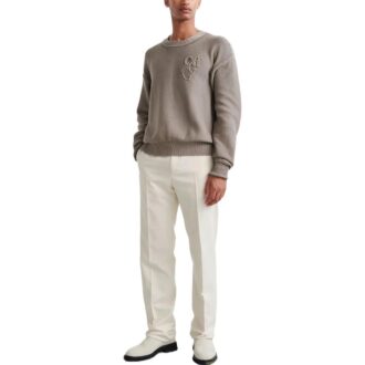 Off-White Men’ s FW22 Logo Round Neck Pullover Long Sleeves Wool Sweater Version Brown