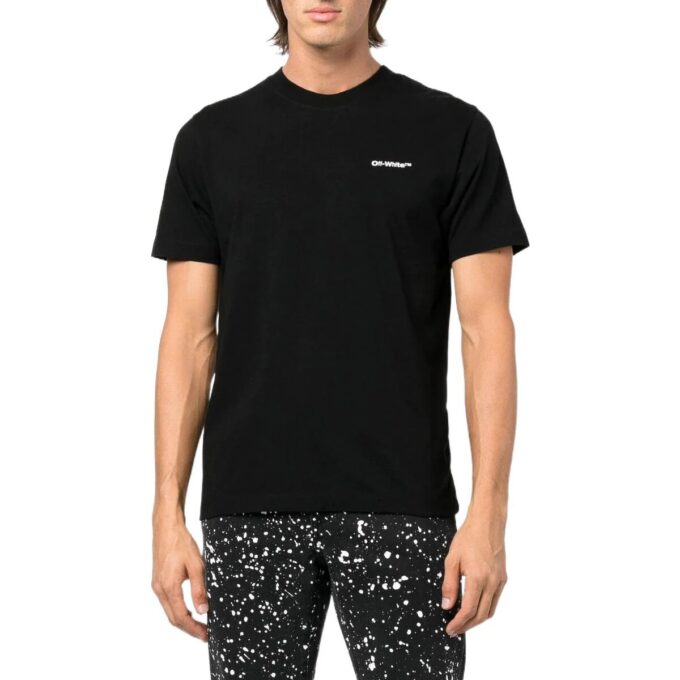 Off-White Men’ s FW22 Logo Stripe Round Neck Short Sleeve Black T-Shirt