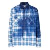 Off-White Men’ s FW22 Paint Splash Effect Plaid Long Sleeves Blue Shirt