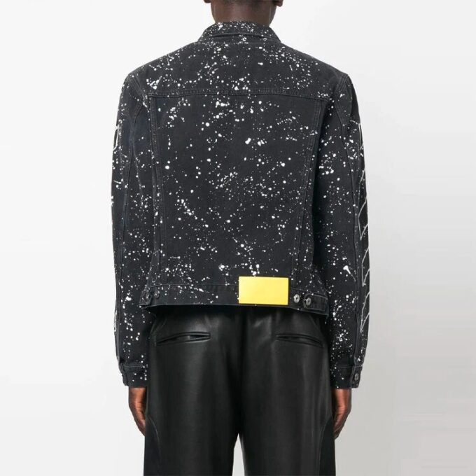 Off-White Men’ s FW22 Paint Splash Effect Single Breasted Jacket Denim Black