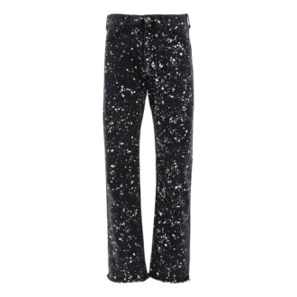 Off-White Men’ s FW22 Paint Splash Effect Straight Casual Pants/Trousers Version Black