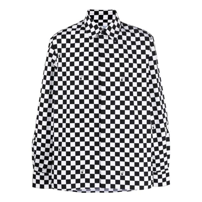 Off-White Men’ s FW22 Plaid Long Sleeves Version Black White Shirt