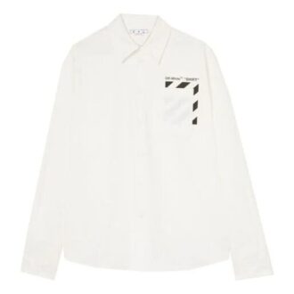 Off-White Men’ s FW22 Pocket Diagonal Stripes Printing Long Sleeves White Shirt