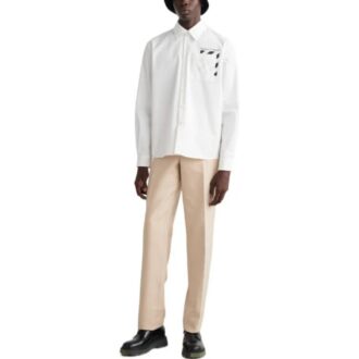 Off-White Men’ s FW22 Pocket Diagonal Stripes Printing Long Sleeves White Shirt