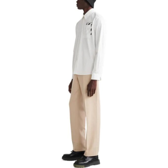 Off-White Men’ s FW22 Pocket Diagonal Stripes Printing Long Sleeves White Shirt
