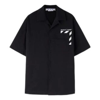 Off-White Men’ s FW22 Pocket Diagonal Stripes Printing Short Sleeve Black Shirt
