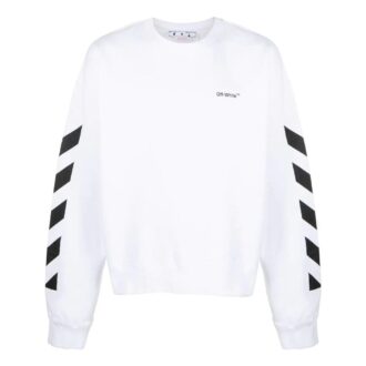 Off-White Men’ s FW22 Side Stripe Alphabet Printing Straight Round Neck Long Sleeves Autumn White