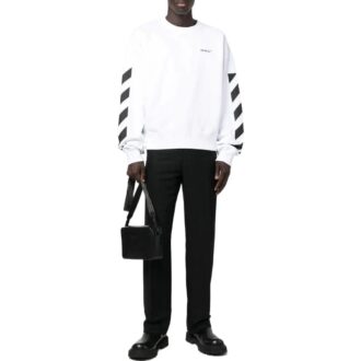 Off-White Men’ s FW22 Side Stripe Alphabet Printing Straight Round Neck Long Sleeves Autumn White
