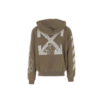 Off-White Men’ s FW22 Sleeve Pattern Printing Long Sleeves Zipper Loose Fit Military Green