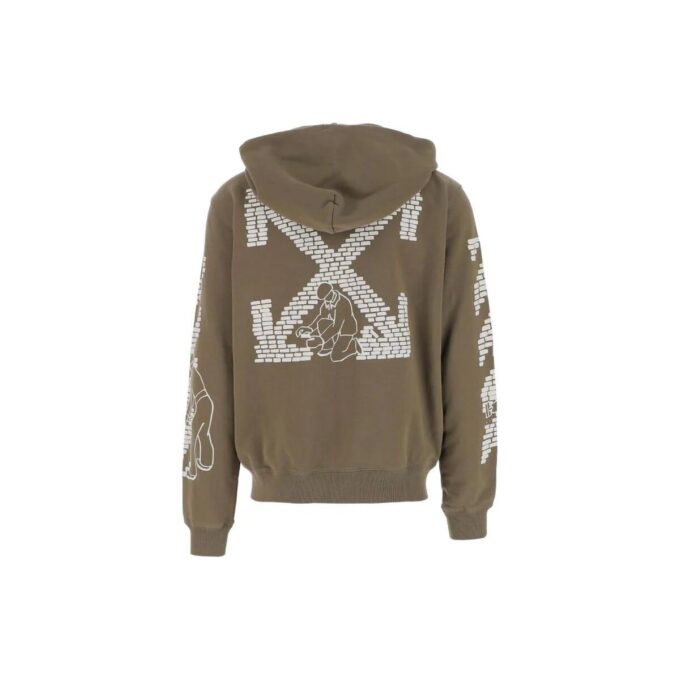 Off-White Men’ s FW22 Sleeve Pattern Printing Long Sleeves Zipper Loose Fit Military Green
