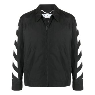 Off-White Men’ s FW22 Sleeve Side Stripe Design Lapel Zipper Jacket Black
