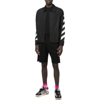 Off-White Men’ s FW22 Sleeve Side Stripe Design Lapel Zipper Jacket Black