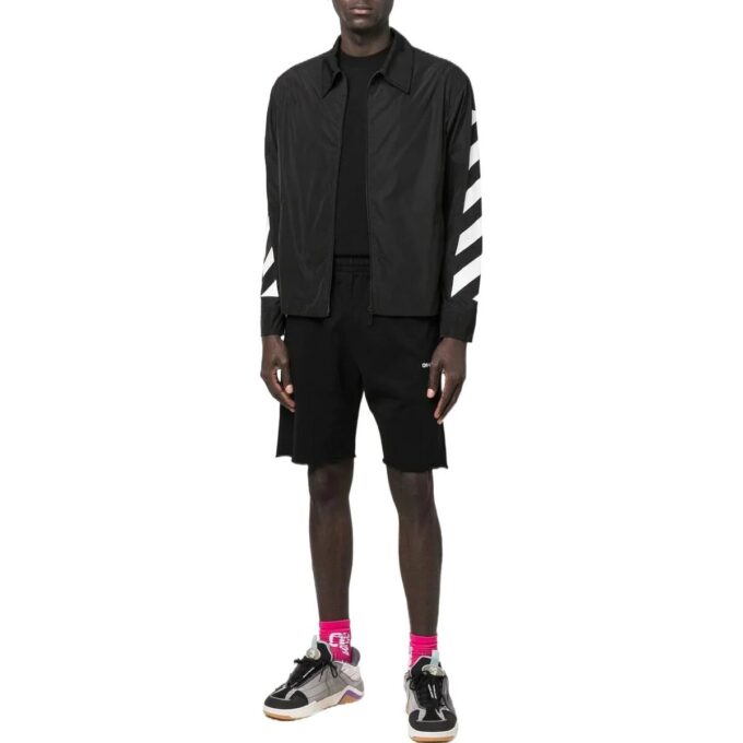Off-White Men’ s FW22 Sleeve Side Stripe Design Lapel Zipper Jacket Black