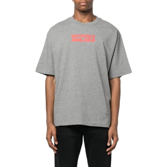 Off-White Men’ s FW22 Slogan Printing Round Neck Short Sleeve Ordinary Version Gray T-Shirt