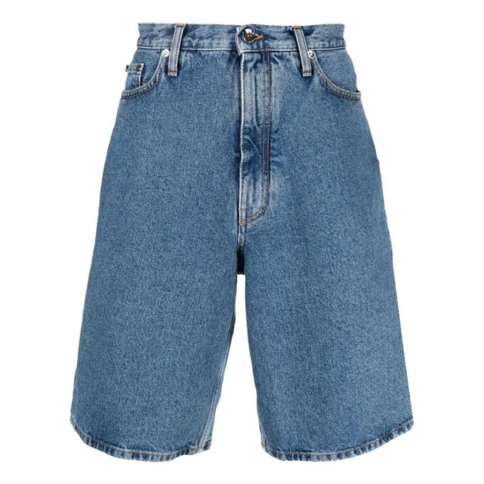 Off-White Men’ s FW22 Solid Color Arrow Pattern Denim Shorts Blue