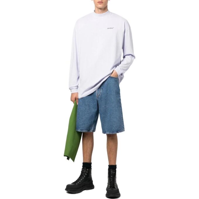 Off-White Men’ s FW22 Solid Color Arrow Pattern Denim Shorts Blue