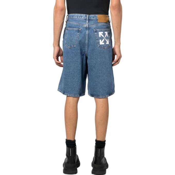 Off-White Men’ s FW22 Solid Color Arrow Pattern Denim Shorts Blue