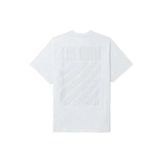 Off-White Men’ s FW22 Solid Color Back Stripe Printing Round Neck Short Sleeve White T-Shirt