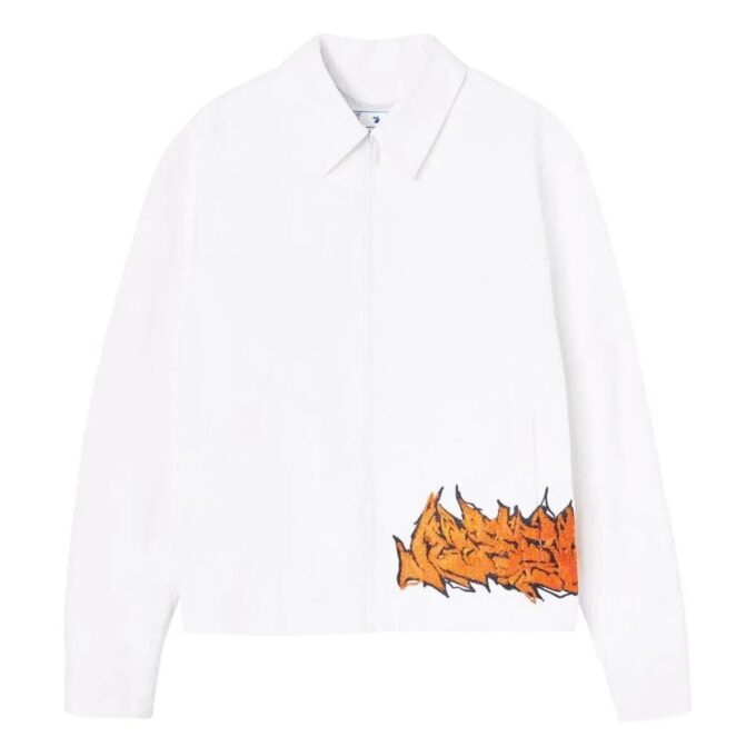 Off-White Men’ s FW22 Solid Color Casual logo Printing White Jacket