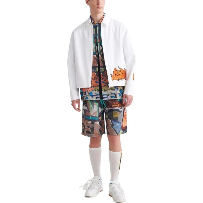 Off-White Men’ s FW22 Solid Color Casual logo Printing White Jacket