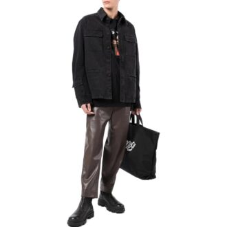 Off-White Men’ s FW22 Solid Color Casual Long Sleeves Denim Black Shirt