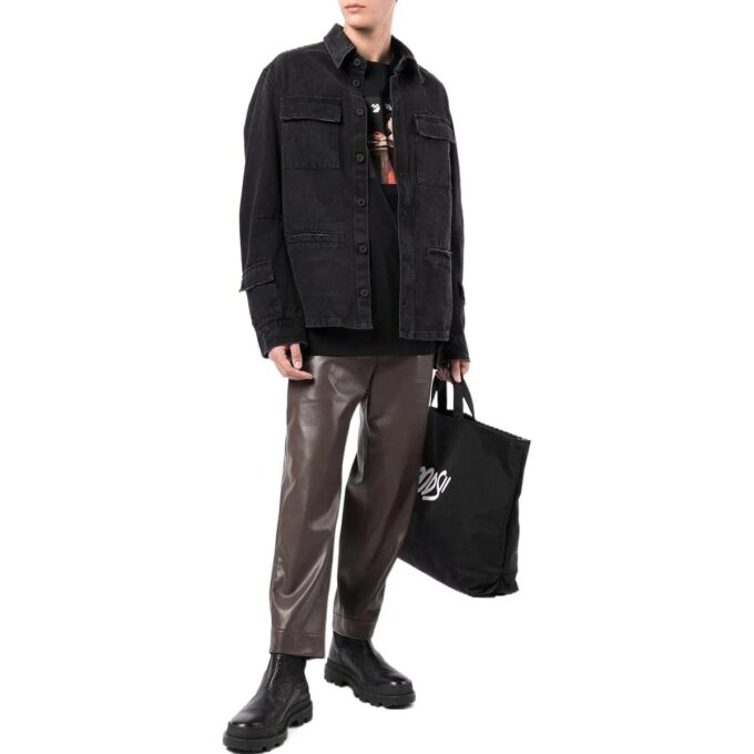 Off-White Men’ s FW22 Solid Color Casual Long Sleeves Denim Black Shirt
