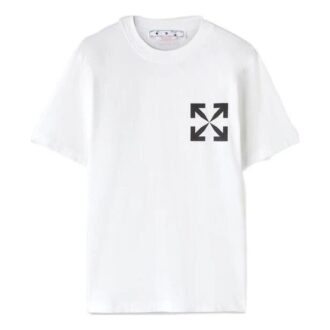 Off-White Men’ s FW22 Solid Color Diagonal Arrow Printing Round Neck Short Sleeve White T-Shirt