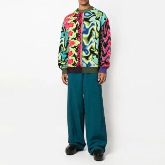 Off-White Men’ s FW22 Solid Color Elastic Waistband Straight-Leg Casual Pants/Trousers Loose Fit Blue