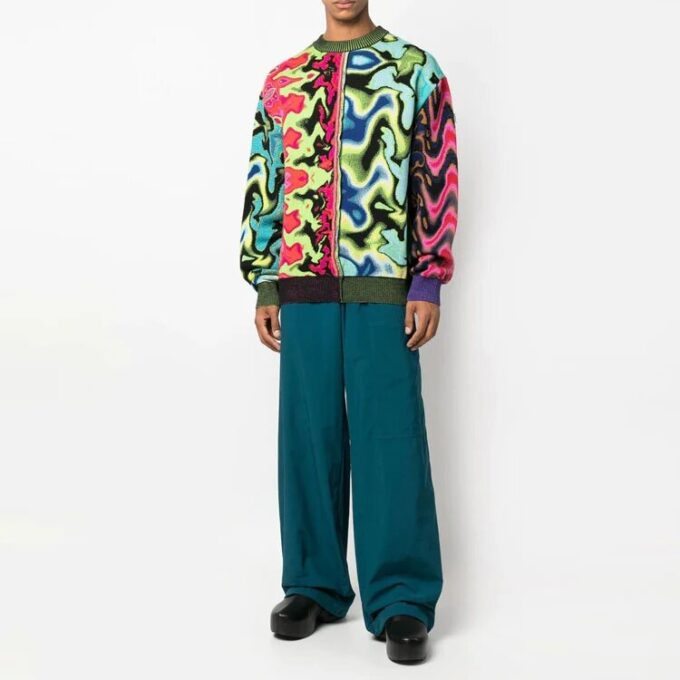 Off-White Men’ s FW22 Solid Color Elastic Waistband Straight-Leg Casual Pants/Trousers Loose Fit Blue