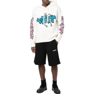Off-White Men’ s FW22 Solid Color Graffiti Long Sleeves Hooded Knit White