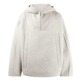 Off-White Men’ s FW22 Solid Color Half Zipper Hooded Wool Sweater Gray