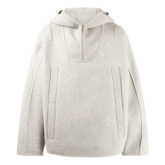 Off-White Men’ s FW22 Solid Color Half Zipper Hooded Wool Sweater Gray