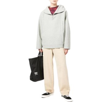 Off-White Men’ s FW22 Solid Color Half Zipper Hooded Wool Sweater Gray