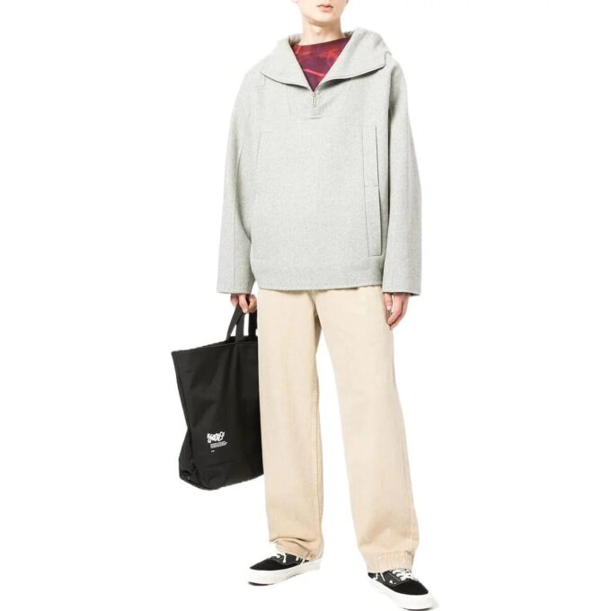 Off-White Men’ s FW22 Solid Color Half Zipper Hooded Wool Sweater Gray