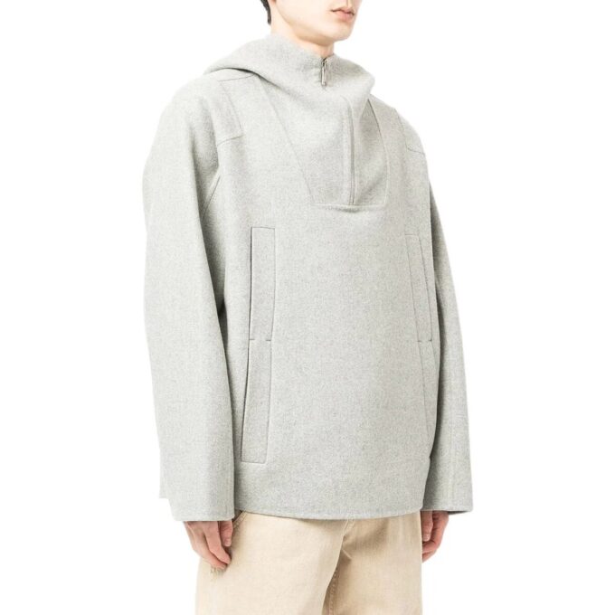Off-White Men’ s FW22 Solid Color Half Zipper Hooded Wool Sweater Gray