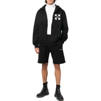 Off-White Men’ s FW22 Solid Color Logo Printing Elastic Waistband Sports Shorts Ordinary Version Black