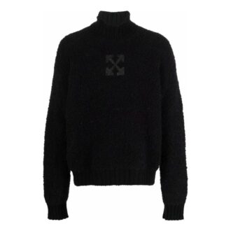 Off-White Men’ s FW22 Solid Color Logo Printing High Collar Wool Sweater Version Black