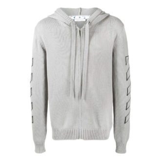 Off-White Men’ s FW22 Solid Color Logo Printing Pullover Hooded Jacket Version Light Grey