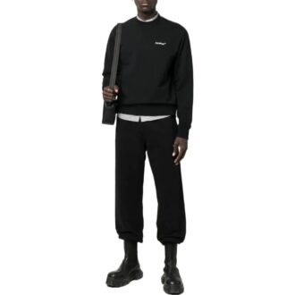 Off-White Men’ s FW22 Solid Color Logo Printing Round Neck Long Sleeves Version Black