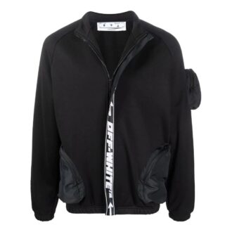 Off-White Men’ s FW22 Solid Color Logo Webbing Zipper Jacket Black