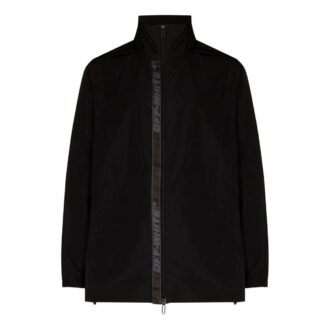 Off-White Men’ s FW22 Solid Color Logo Webbing Zipper Stand Collar Jacket Black