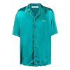 Off-White Men’ s FW22 Solid Color Minimalistic Satin Short Sleeve Blue Shirt