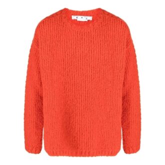 Off-White Men’ s FW22 Solid Color Round Neck Logo Embroidered Long Sleeves Wool Sweater Loose Fit Orange