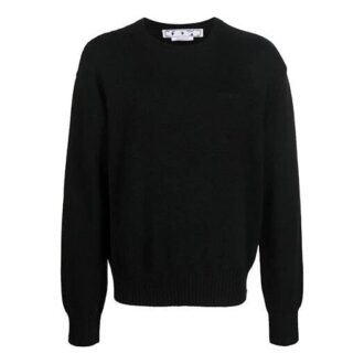 Off-White Men’ s FW22 Solid Color Round Neck Pullover Knit Wool Sweater Loose Fit Black