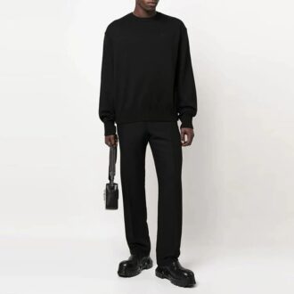 Off-White Men’ s FW22 Solid Color Round Neck Pullover Knit Wool Sweater Loose Fit Black